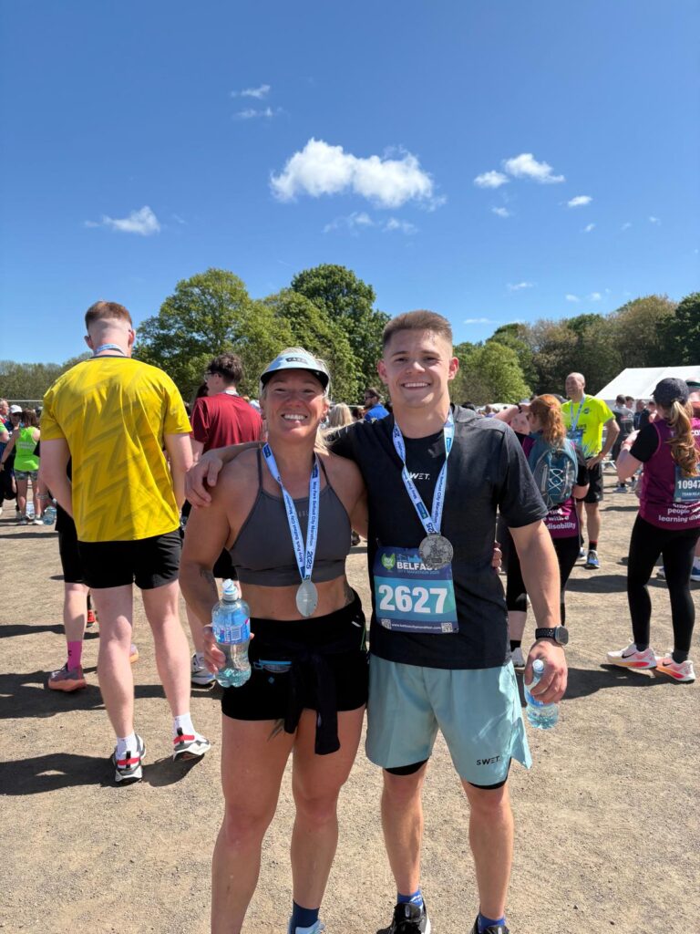 Sally and Kiegan Belfast Marathon for Many Tears Animal Rescue